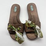 OkaB Oka Bee Brown Madison Slides Green Paisley Print Bow Slip On Sandals Small Size 6 Photo 3