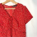 Allegra K  Cherry Red Floral Ruffle Trim Short Sleeve Mini Dress S Photo 3
