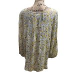 Liz Claiborne Women's XXL Floral Blouse Yellow Passion Flowy Long Sleeve Photo 2