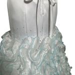Mac Duggal  Sz 6 White Silk Blue Beaded  Ruffle Princess Gown Formal Prom Dress Photo 9