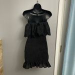 ZARA  Mini black smocked ruched eyelet dress with ruffle hem #minidress size XS Photo 3