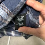 Heartloom Flannel Women’s Shirt Button Down Faux Leather Trim Plaid Blue White Photo 5