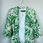 ZARA Linen Blend Green Paisley Print Tie Front Kimono Size Large Beach Resort Photo 2