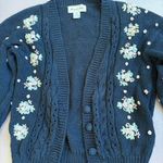 Margules Petites Vintage Floral embroidered Cardigan Sweater Blue Embroidered‎ Black Size M Photo 2