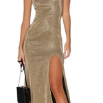Lulus Searching For You Metallic Gold Glitter Mermaid Maxi Dress Womens Med NEW Photo 0