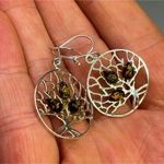 Tree Of Life Sterling Silver & Green Baltic Amber Drop Earrings Photo 3