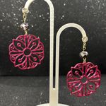 Handmade Burgundy and Black Color Shift Gold Floral Earrings Photo 2