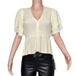 Ba&sh Acacio Pointelle Knit Short Sleeve Cardigan, Off White, 1/Small Photo 5