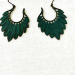 Rustic green Patina Leaf Motif Filigree Hoop Earrings Photo 3
