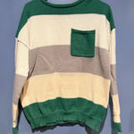 Striped Green and Cream Striped Sweater Large 100% Polyester Photo 0