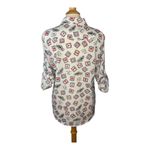 Karl Lagerfeld  Paris Print Postage Stamp Roll Tab Sleeve Top Women‎ Size Large Photo 6