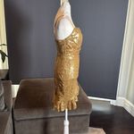 Women’s Gold Sequined Short Homecoming Dress Ruffle Hem Corset Back Size 4 NWOT Photo 2