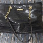 Anne Klein Black  Faux Croc Shoulder Bag Purse with Gold Tone Hardware Logo Charm Photo 6