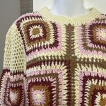 MINKPINK Norah Crochet Pattern Knit Sweater Cropped Crew Neck Large Cotton Blend Photo 3