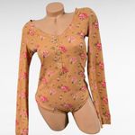 Free People  Dylan Peach Floral  Henley Bodysuit Size Medium Bohemian Beach Photo 2