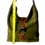 Dooney & Bourke DOONEY BOURKE Olive Green Suede Hobo Bag Adjustable Brown Leather Shoulder Strap Photo 10