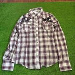 Roar‎ Women's Large Western Plaid Embroidery Long Sleeve Button Up Sheer Purple Photo 0