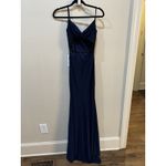 La Femme New 28079 Side wrap Jersey Gown In Navy Size 2 Cutout Back Photo 3
