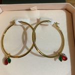 Juicy Couture  Gold Drop Hoop Earrings w Dangling Red & Silver Crystal Cherries Photo 1