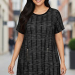 Sharagano Woman 22W Black Gray Plaid Dress A-Line Career Casual Zip Pockets Photo 0