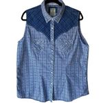 Panhandle Women's Western Blue Plaid Sleeveless Button-Up Shirt Size XL Photo 0