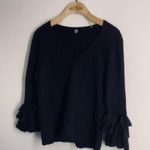 margaret o'leary 100% Cashmere Ruffle Sleeve Sweater Black size M Photo 8