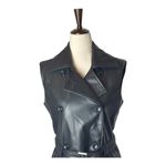Bar III bar‎ III Vest Women XS Black Faux Leather Belted Trench Vest Gothic Outdoor Punk Photo 3