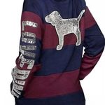 PINK - Victoria's Secret  Striped Dog Hoodie - Navy & Burgundy Photo 0