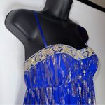 Adrianna Papell VTG Beaded Elegant Blue and‎ Metallic Gold Silk Gown Floor Length Dress Prom Photo 5