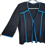 Ming Wang  Lace Jacket PXL Petite XL Black Blue Piping 3/4 Sleeve Hook Eye $300 Photo 3
