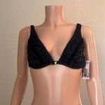 Betsey Johnson  Swim BEACH Floral BLACK Bikini Top Size MEDIUM Rosette NWT #67 Photo 0