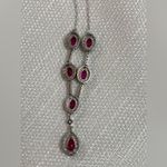 New Lab Created Ruby with White Topaz Sterling Silver Necklace Red Photo 1