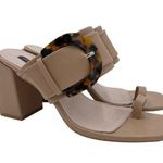 French Connection Tan Nude Slide Sandal Chunky Heel Tortoise Shell Buckle Size 9 Photo 0