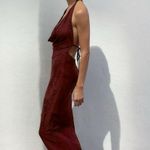 ZARA  Burgundy maxi Halter open back Dress wedding evening holiday party Photo 8