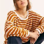 Free People  Caramel Stripe Breton Stripe Pullover Sz M Photo 4
