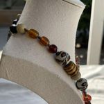 Vintage Amber & Glass Faceted Bead and Porcelain Flower Boho Necklace 21 inches Brown Photo 5