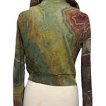 TNA Small Tie Dye Hoodie Thermal Waffle Knit Ice Dye Geo Stretch Stretchy Hippie Green Photo 0
