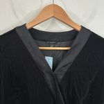 Ann Taylor  black velour faux wrap surplice satin trim side tie blouse size Mp Photo 3