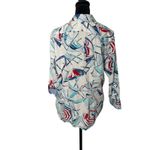 CHAPS  Womens L Button Up Shirt Nautical Preppy Umbrella Print Gingham Plaid Cuff Photo 1