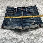 Francesca's Francesca’s Harper Rolled hem distressed pearl embellished jean blue shorts 26 Photo 5