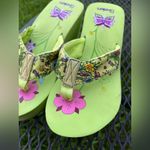 Skechers Green Floral Flip Flops with Pink and Purple Details Photo 1