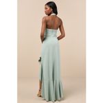 Lulus NWT  Majestic Perfection Sage Green Ruffled Halter Maxi Dress Wedding Sz M Photo 2