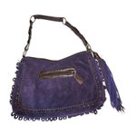 Berge Purple Suede Shoulder Bag Tassel Accent Italy Leather Boho Style Photo 0
