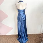David's Bridal David’s Bridal Blue Satin Halter Gown Maxi Dress Formal Evening Bridesmaid Small Photo 1