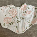 SheIn White Pink Green Floral Embroidery Tie Back Corset Crop Top Small Photo 0