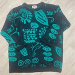 Kizz Sweater Womens Medium Black Green Vintage 90s Aztec Grandpa Pullover Photo 0