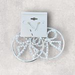 Big Earrings Silver Crystal Bow Round Photo 1