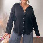 Free People  Rib Knit Button Up Collar Lightweight Long Sleeve Cozy Boho‎ Top Med Photo 0