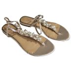 Badgley Mischka Jewel  Women's Larissa Flat Pearls Ornamented Sandal Champagne 7 Photo 2