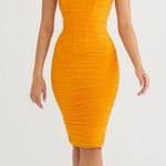 House Of CB JULIANNA TANGERINE STRAPLESS RUCHED MIDI DRESS, Size Small, $239 Photo 3
